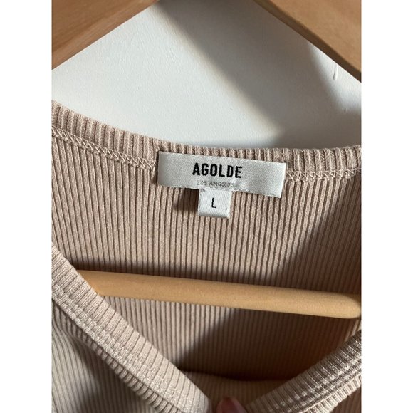 AGOLDE High Neck Rib Knit Latte Brown Tank Top Womens Sz Large L EXC - Picture 6 of 7
